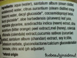 Just Herbs Silksplash Neem-Orange Rehydrant Face Wash Ingredients