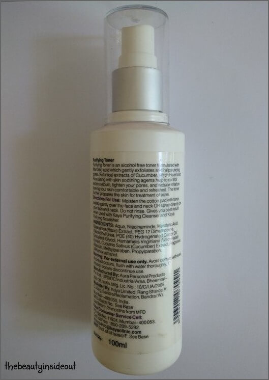 Kaya Purifying Toner Ingredient List