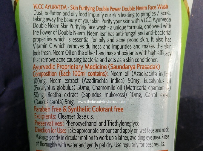  VLCC Ayurveda Skin Purifying Double Power Double Neem Face Wash Ingredients