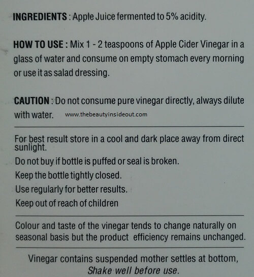 Zenith Nutrition Apple Cidar Vinegar Ingredients