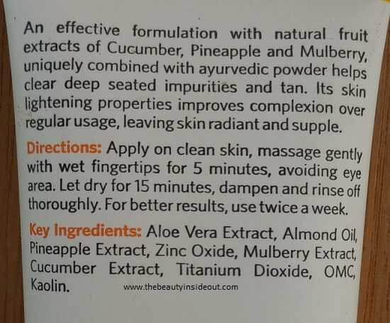 VLCC Clear Tan Fruit Face Pack Ingredients