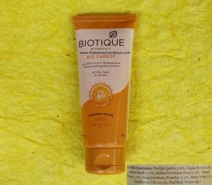 Biotique Bio Carrot Ultra Soothing Face Lotion SPF 40+ UVA UVB
