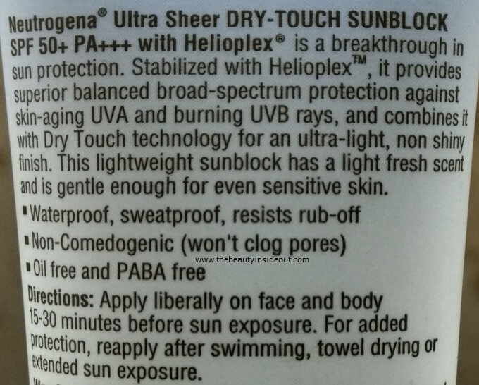 Neutrogena Ultra Sheer Dry Touch Sunblock SPF 50 Review