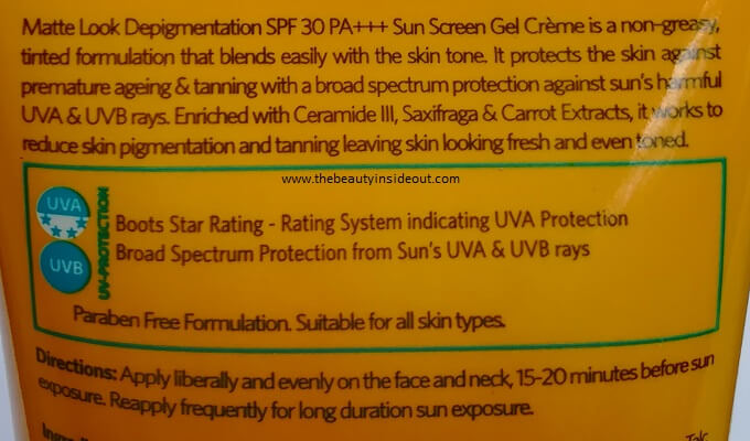 VLCC Matte Look Depigmentation Sun Screen Gel Crème SPF 30 Description