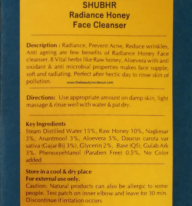 Blue Nectar Shubhr Radiance Honey Face Cleanser Ingredients