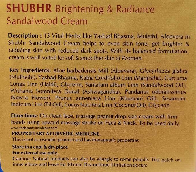 Blue Nectar Brightening & Radiance Sandalwood Cream Ingredients & Product Description