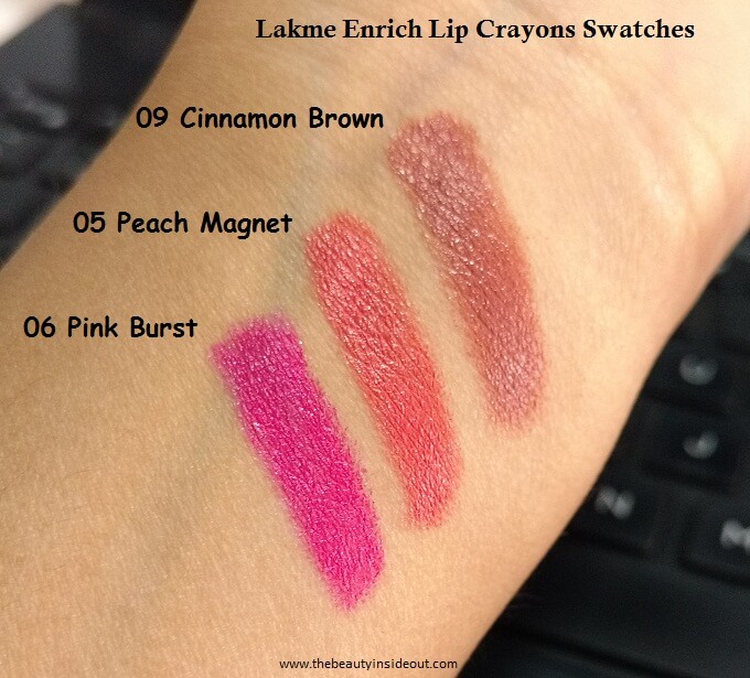 Lakme Enrich Lip Crayon Swatches