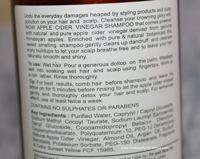 Wow Apple Cidar Vinegar Shampoo Ingredients & Product Claims