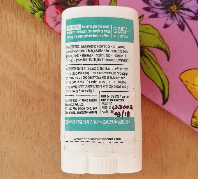 Aroha Natural Deodorant Ingredients