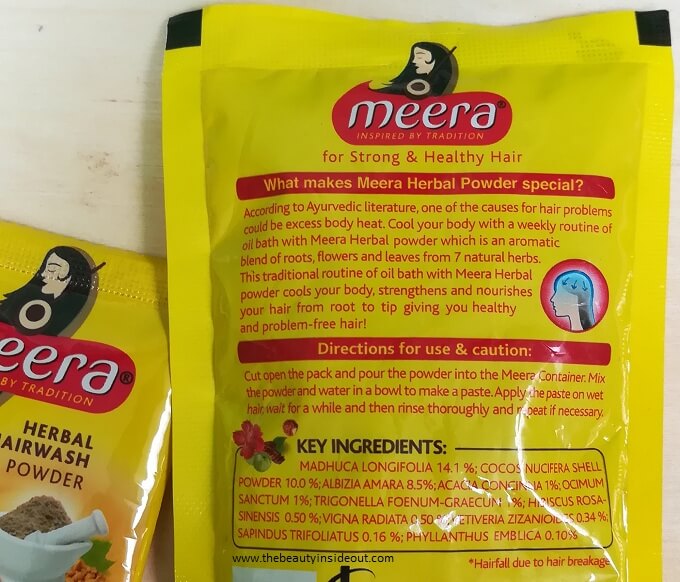 Meera Herbal Hairwash Powder Ingredients
