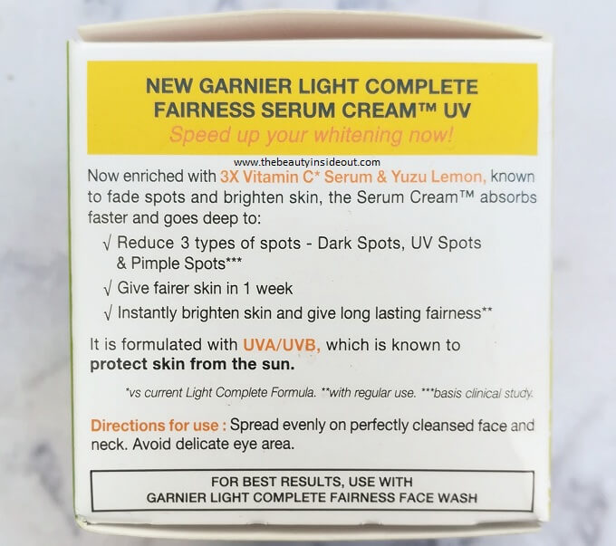 Garnier Light Complete Serum Cream Claims