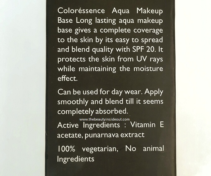 Coloressence Aqua Makeup Base Ingredients