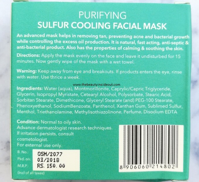 O3 Sulfur Cooling Mask Ingredients