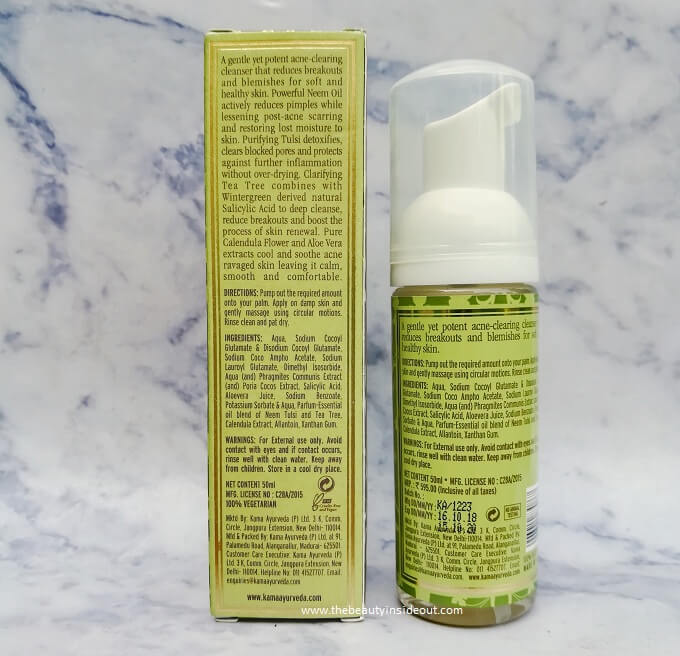 Kama Ayurveda Anti Acne Cleansing Foam Claims