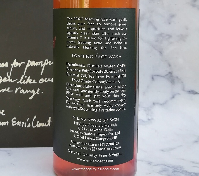 Enns Closet SPY C Foaming Face Wash Ingredients