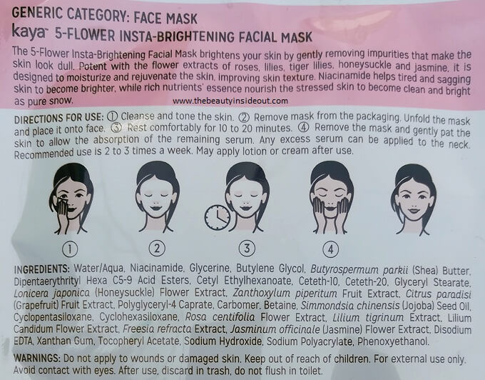 Kaya Skin Clinic Sheet Mask Ingredients