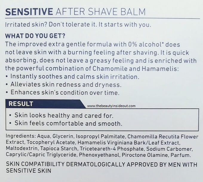 Nivea After Shave Balm Sensitive Ingredients