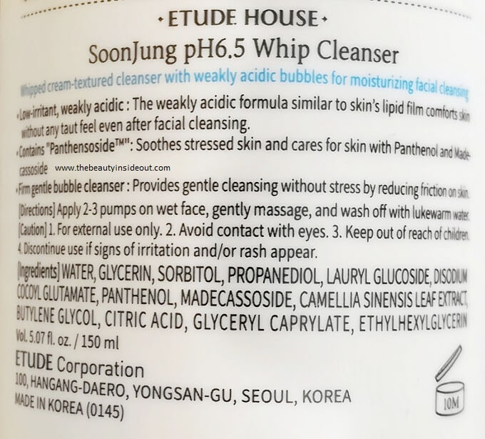 Etude House Soon Jung Cleanser Ingredients
