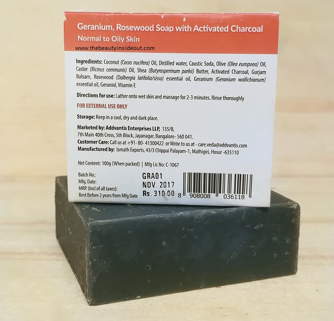 Vedaearth Charcoal Soap Ingredients