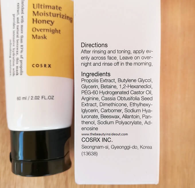 Cosrx Ultimate Moisturizing Honey Overnight Mask Ingredients