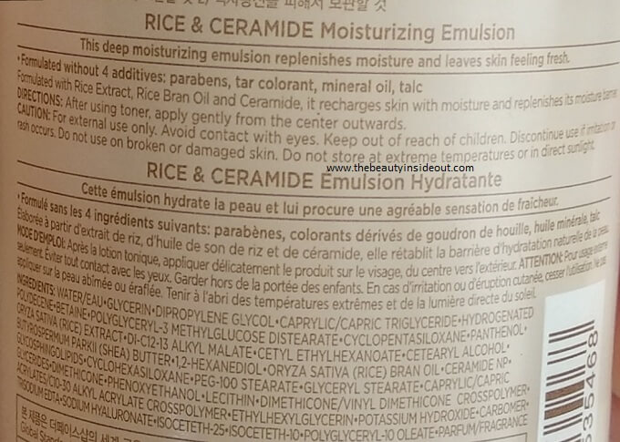 The Face Shop Rice Ceramide Moisturizing Emulsion Ingredients