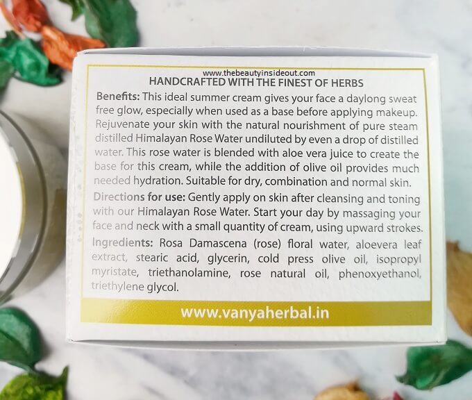 Vanya Herbal Gulaabcare Face Cream Ingredients