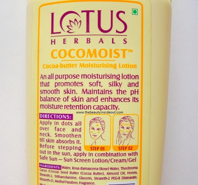 Lotus Herbals Cocomoist Cocoa Butter Moisturizing Lotion Ingredients