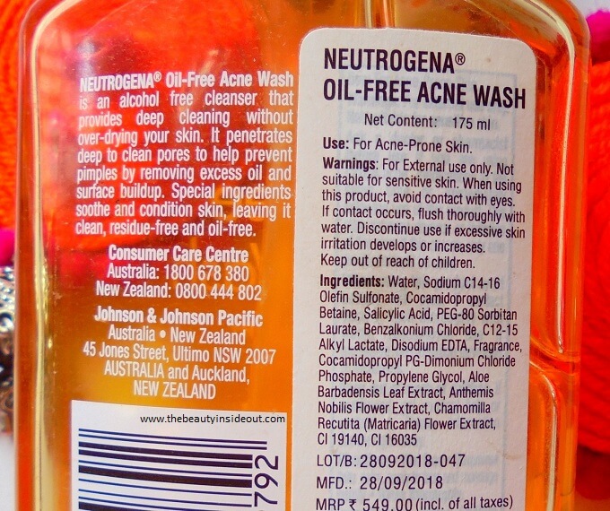 Neutrogena Oil Free Acne Wash Ingredients