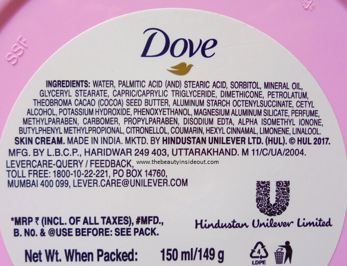 Dove Deep Moisturisation Cream Ingredients
