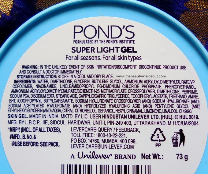 Ponds Super Light Gel Ingredients