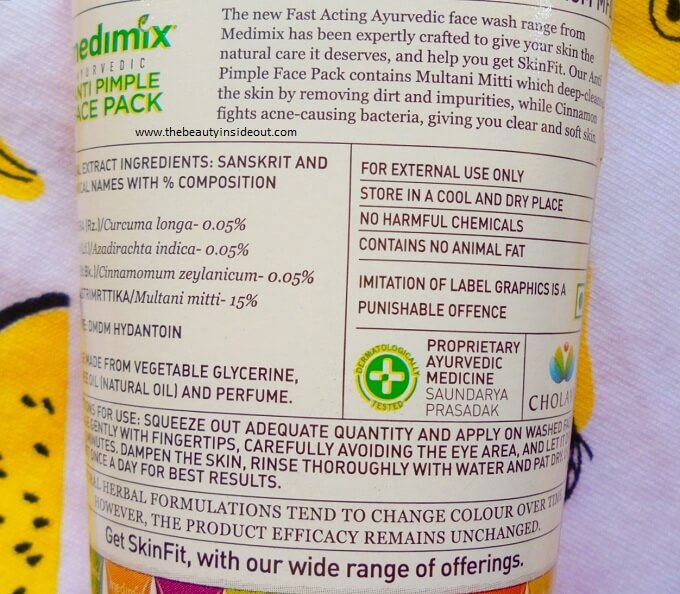 Medimix Ayurvedic Anti Pimple Face Pack Ingredients & Usage Directions