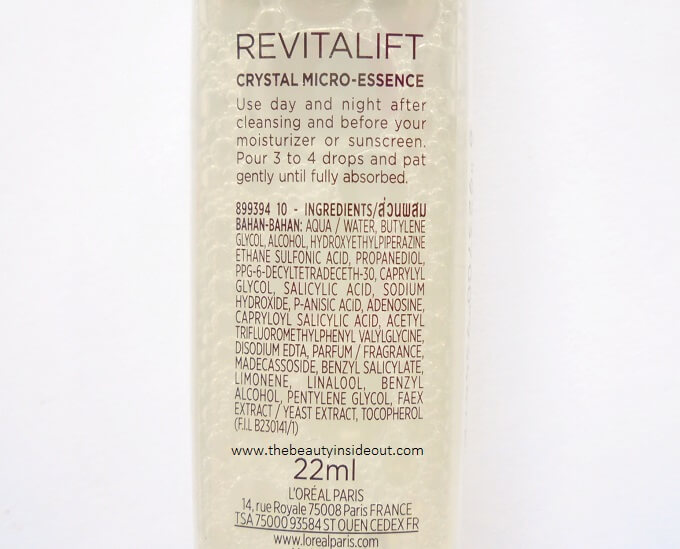 L'Oreal Paris Revitalift Crystal Micro Essence Ingredients