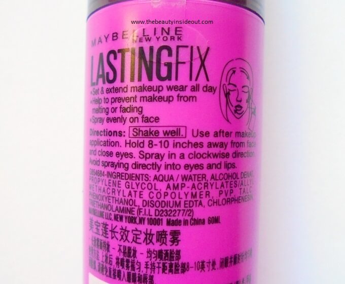 Maybelline Lasting Fix Setting Spray Ingredients