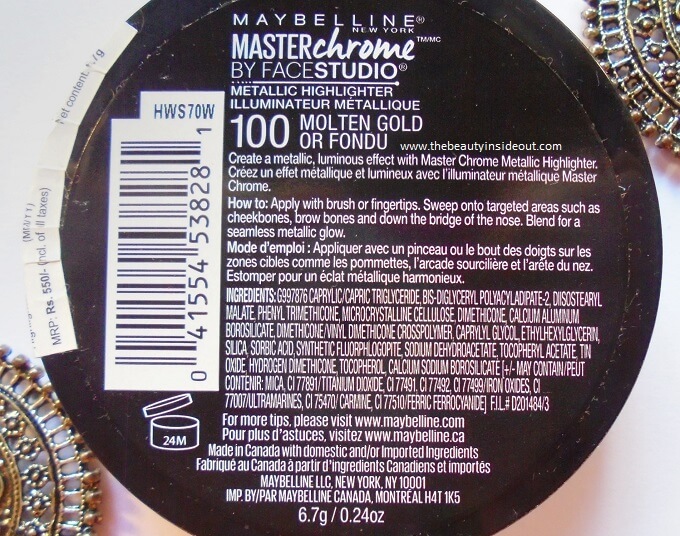 Maybelline Master Chrome Metallic Highlighter Molten Gold Product Details & Ingredients