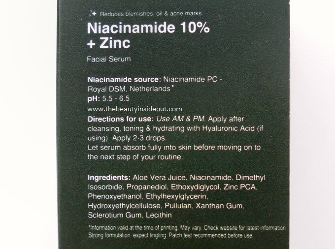 Minimalist Niacinamide 10 + Zinc Ingredients