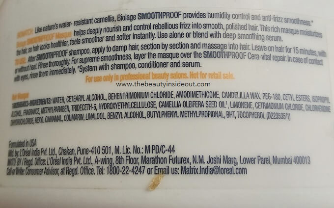 Matrix Hair Mask Ingredients