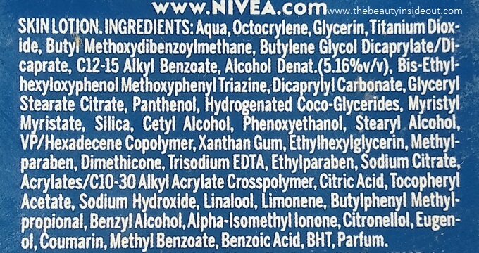 Nivea Sunscreen Ingredients SPF 50
