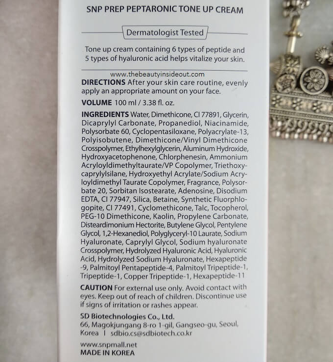 SNP Peptaronic Tone Up Cream Ingredients