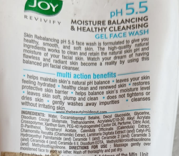 Joy Face Wash Ingredients