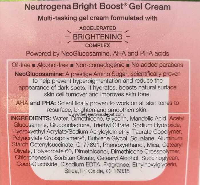 Neutrogena Bright Boost Gel Cream Ingredients