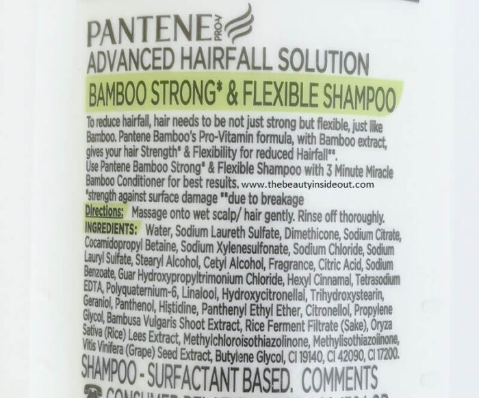 Pantene Bamboo Shampoo Ingredients
