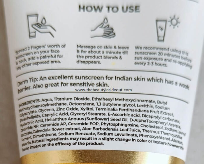 Dr Sheth's Ceramide & Vitamin C Sunscreen Ingredients