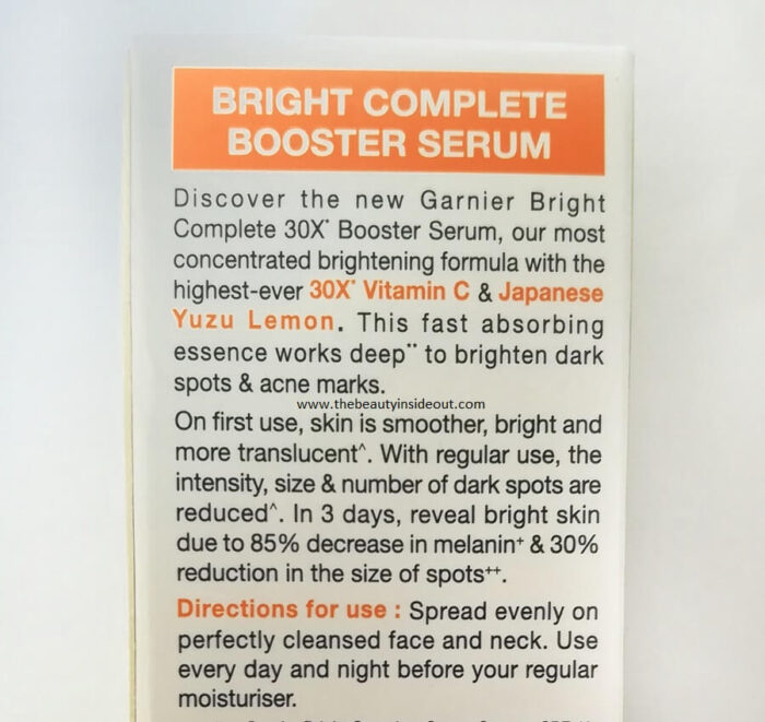 Garnier Vitamin C Serum Claims