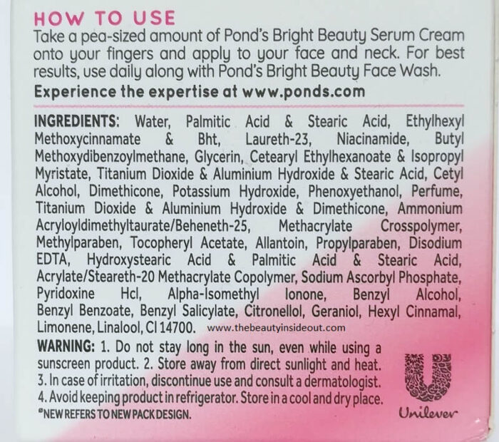 Ponds Bright Beauty Serum Cream Ingredients