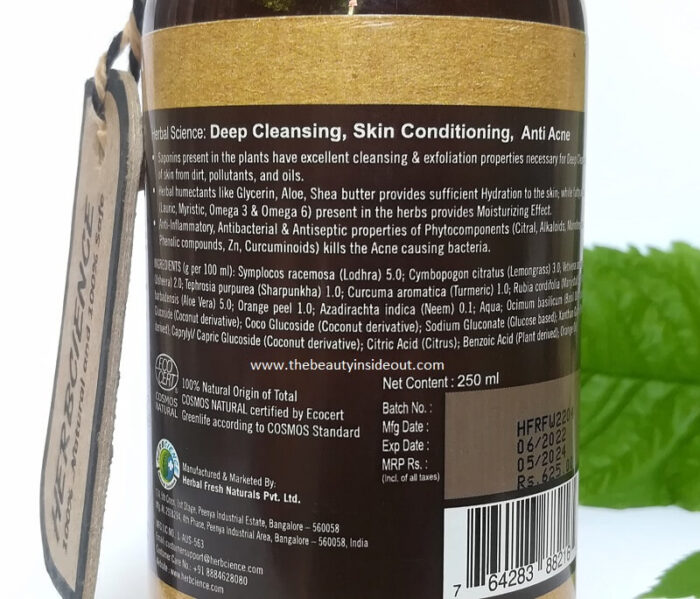 HERBCIENCE Revitalizing Pro-Collagen Face Wash Ingredients