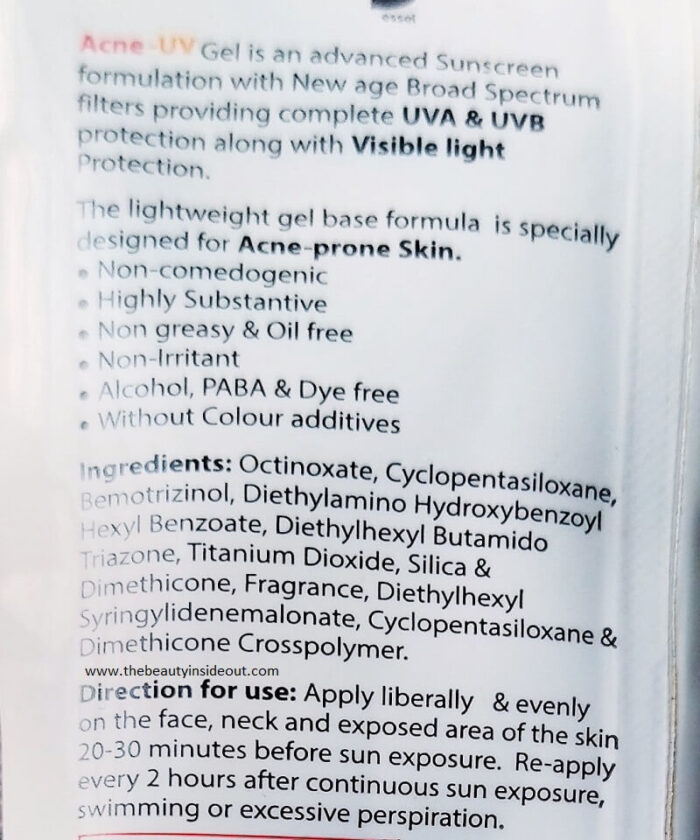 IPCA Acne UV Gel Ingredients