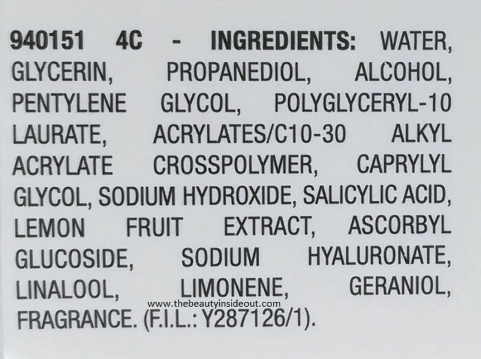 Garnier Vitamin C Serum Gel Ingredients