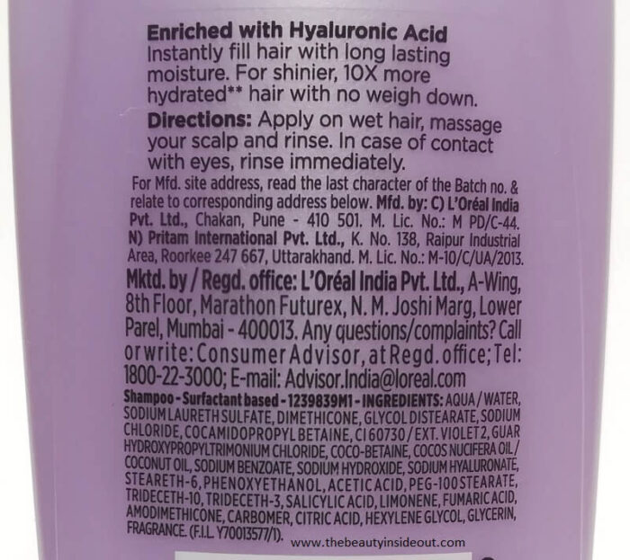 L'Oreal Hyaluronic Shampoo Ingredients
