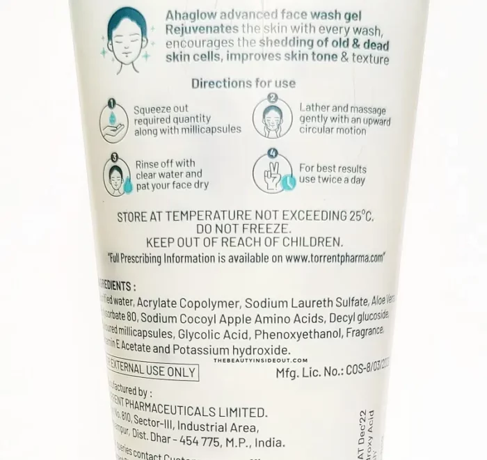 Ahaglow Face Wash Ingredients