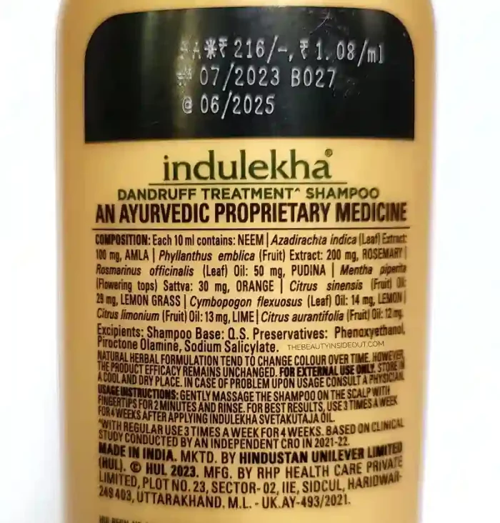 Indulekha Dandruff Shampoo Ingredients